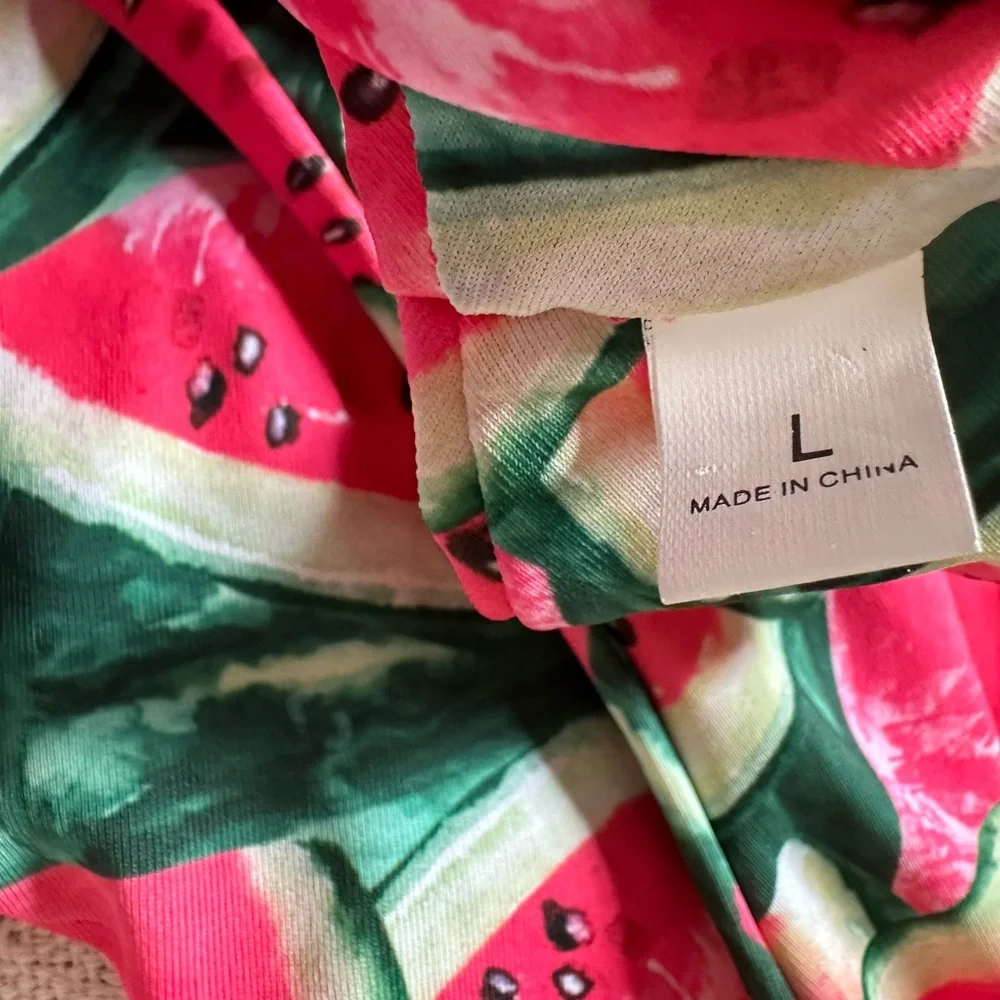 Watermelon Print Bikini Bottoms Pink Green Fruit‎ Swimwear Size Large